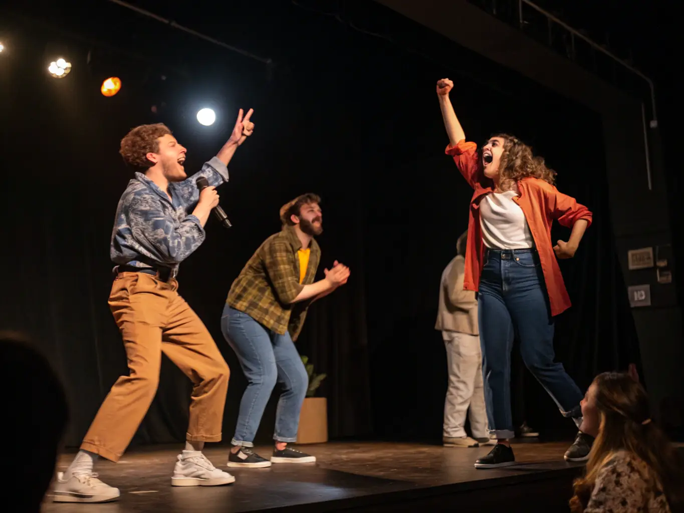 A dynamic photograph capturing a live performance by ARMO CIE JEROME THOMAS, highlighting the innovative stage practices and artistic research that characterize their productions.