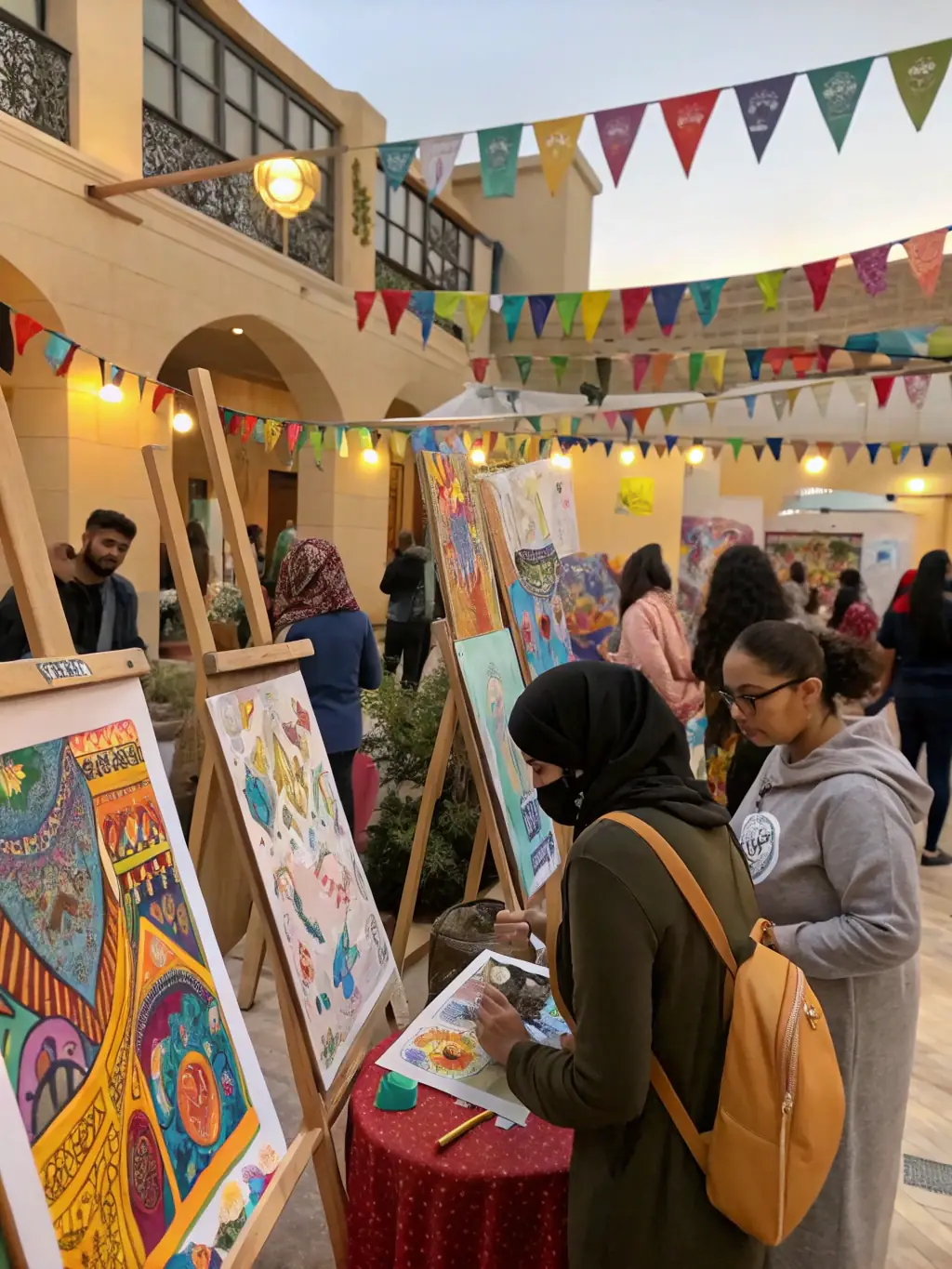A photograph of a community engagement event organized by ARMO CIE JEROME THOMAS, featuring artists interacting with audience members in a public space.